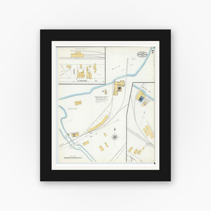 Old map wall art mockup — black gallery frame with white mat — Sanborn Fire Insurance Map from Munising, Alger County, Michigan (1906), Sheet #0007