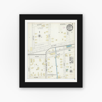 Old map wall art mockup — black gallery frame with white mat — Sanborn Fire Insurance Map from Unadilla, Otsego County, New York (1891) - Complete Map Set