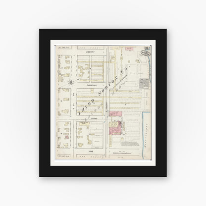 Old map wall art mockup — black gallery frame with white mat — Sanborn Fire Insurance Map from Winona, Winona County, Minnesota (1884), Sheet #0012