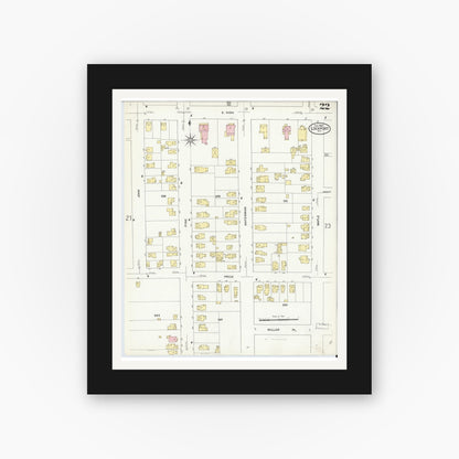 Old map wall art mockup — black gallery frame with white mat — Sanborn Fire Insurance Map from Lockport, Niagara County, New York (1909), Sheet #0022