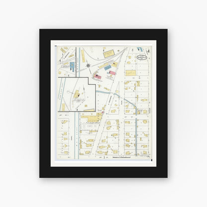 Old map wall art mockup — black gallery frame with white mat — Sanborn Fire Insurance Map from Spencerville, Allen County, Ohio (1911), Sheet #0004