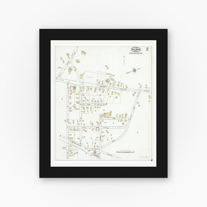 Old map wall art mockup — black gallery frame with white mat — Sanborn Fire Insurance Map from Holliston, Middlesex County, Massachusetts (1919), Sheet #0002
