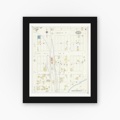 Old map wall art mockup — black gallery frame with white mat — Sanborn Fire Insurance Map from Hastings, Dakota County, Minnesota (1911), Sheet #0004