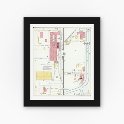 Old map wall art mockup — black gallery frame with white mat — Sanborn Fire Insurance Map from Circleville, Pickaway County, Ohio (1899), Sheet #0012