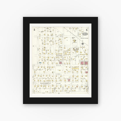 Old map wall art mockup — black gallery frame with white mat — Sanborn Fire Insurance Map from Coleman, Coleman County, Texas (1923), Sheet #0005