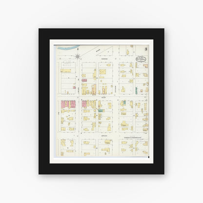 Old map wall art mockup — black gallery frame with white mat — Sanborn Fire Insurance Map from Whitehall, Muskegon County, Michigan (1896), Sheet #0003