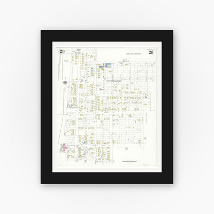 Old map wall art mockup — black gallery frame with white mat — Sanborn Fire Insurance Map from Centralia, Marion, Clinton, Jefferson, and Washington Counties, Illinois (1938), Sheet #0029
