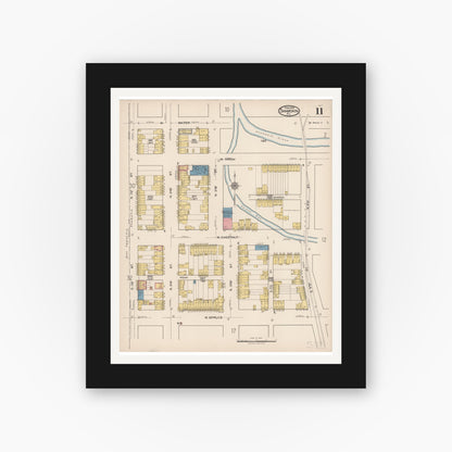 Old map wall art mockup — black gallery frame with white mat — Sanborn Fire Insurance Map from Shamokin, Northumberland County, Pennsylvania (1922), Sheet #0011