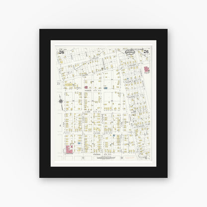 Old map wall art mockup — black gallery frame with white mat — Sanborn Fire Insurance Map from Centralia, Marion, Clinton, Jefferson, and Washington Counties, Illinois (1924), Sheet #0026