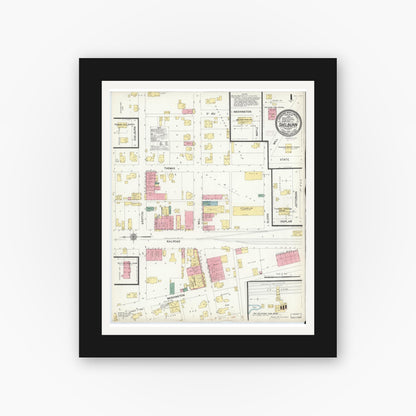 Old map wall art mockup — black gallery frame with white mat — Sanborn Fire Insurance Map from Shelburn, Sullivan County, Indiana (1910) - Complete Map Set