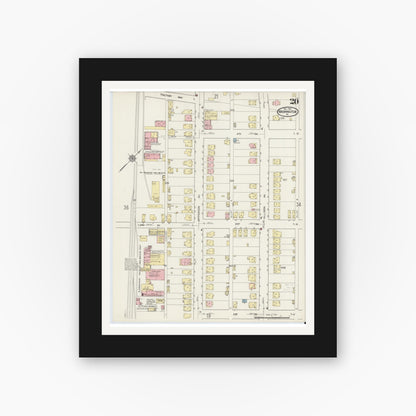 Old map wall art mockup — black gallery frame with white mat — Sanborn Fire Insurance Map from Washington, Washington County, Pennsylvania (1914), Sheet #0020