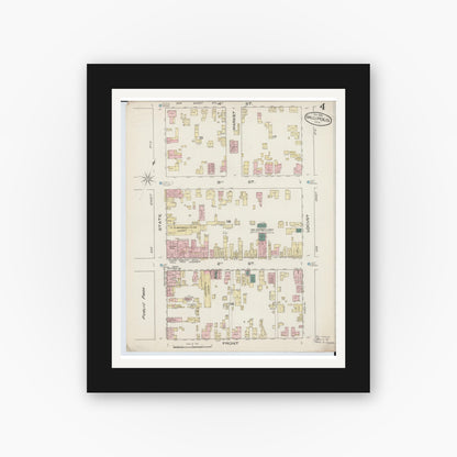 Old map wall art mockup — black gallery frame with white mat — Sanborn Fire Insurance Map from Gallipolis, Gallia County, Ohio (1885), Sheet #0004