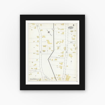 Old map wall art mockup — black gallery frame with white mat — Sanborn Fire Insurance Map from Barnstable, Barnstable County, Massachusetts (1916), Sheet #0005