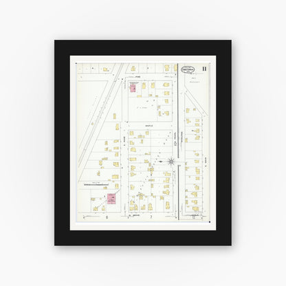 Old map wall art mockup — black gallery frame with white mat — Sanborn Fire Insurance Map from Owatonna, Steele County, Minnesota (1909), Sheet #0011