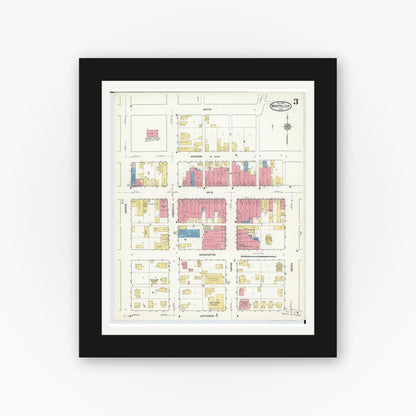 Old map wall art mockup — black gallery frame with white mat — Sanborn Fire Insurance Map from Montpelier, Williams County, Ohio (1916), Sheet #0003