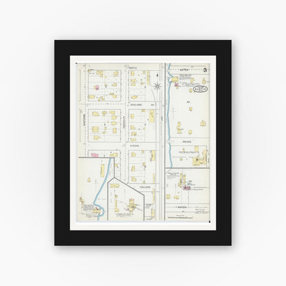 Old map wall art mockup — black gallery frame with white mat — Sanborn Fire Insurance Map from Austin, Mower County, Minnesota (1892), Sheet #0005