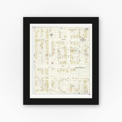 Old map wall art mockup — black gallery frame with white mat — Sanborn Fire Insurance Map from Circleville, Pickaway County, Ohio (1907), Sheet #0011