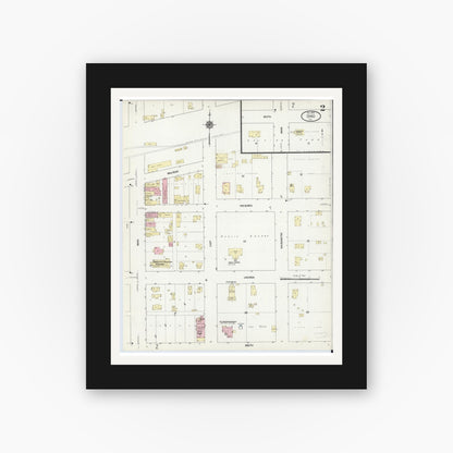 Old map wall art mockup — black gallery frame with white mat — Sanborn Fire Insurance Map from Ohio, Bureau County, Illinois (1913), Sheet #0002