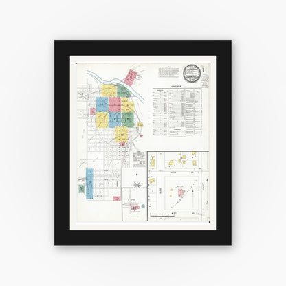 Old map wall art mockup — black gallery frame with white mat — Sanborn Fire Insurance Map from Cedar Falls, Black Hawk County, Iowa (1900) â€” Complete Set