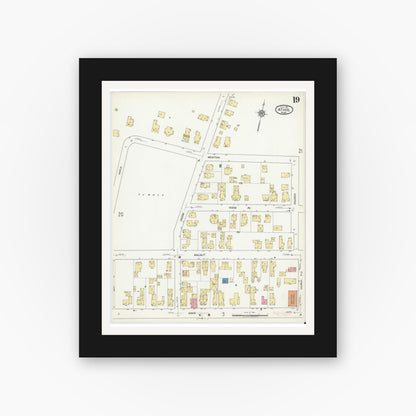 Old map wall art mockup — black gallery frame with white mat — Sanborn Fire Insurance Map from Athol, Worcester County, Massachusetts (1917), Sheet #0019