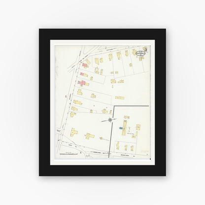 Old map wall art mockup — black gallery frame with white mat — Sanborn Fire Insurance Map from Greenwich, Washington County, New York (1913), Sheet #0003