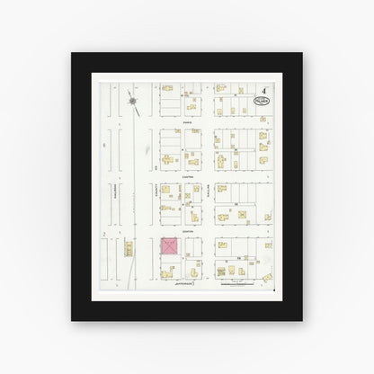 Old map wall art mockup — black gallery frame with white mat — Sanborn Fire Insurance Map from Palmer, Ellis County, Texas (1921), Sheet #0004