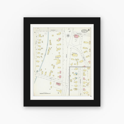 Old map wall art mockup — black gallery frame with white mat — Sanborn Fire Insurance Map from Hamilton, Madison County, New York (1896), Sheet #0003