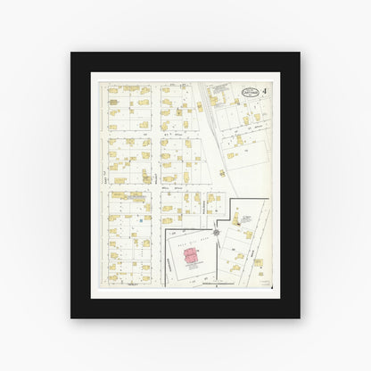 Old map wall art mockup — black gallery frame with white mat — Sanborn Fire Insurance Map from Carthage, Rush County, Indiana (1916), Sheet #0004