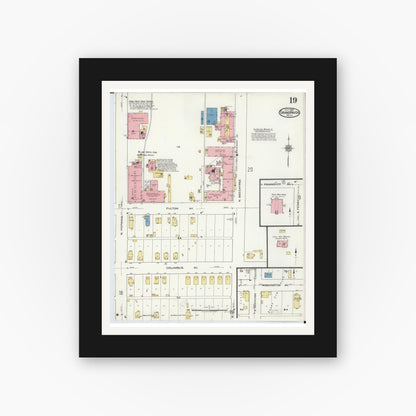Old map wall art mockup — black gallery frame with white mat — Sanborn Fire Insurance Map from Grand Haven, Ottawa County, Michigan (1920), Sheet #0019