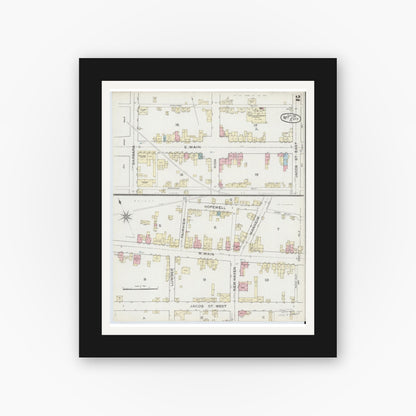 Old map wall art mockup — black gallery frame with white mat — Sanborn Fire Insurance Map from Mount Joy, Lancaster County, Pennsylvania (1886), Sheet #0002