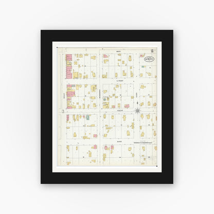 Old map wall art mockup — black gallery frame with white mat — Sanborn Fire Insurance Map from Mount Morris, Ogle County, Illinois (1893), Sheet #0002