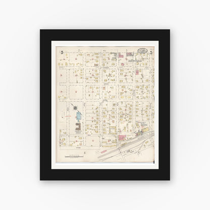 Old map wall art mockup — black gallery frame with white mat — Sanborn Fire Insurance Map from Caldwell, Burleson County, Texas (1943), Sheet #0005