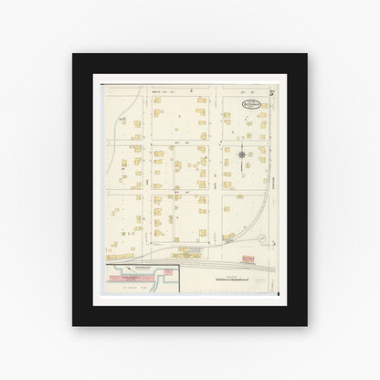 Old map wall art mockup — black gallery frame with white mat — Sanborn Fire Insurance Map from Buchanan, Berrien County, Michigan (1911), Sheet #0005