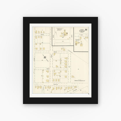 Old map wall art mockup — black gallery frame with white mat — Sanborn Fire Insurance Map from Yoakum, De Witt And Lavaca Counties, Texas (1912), Sheet #0014