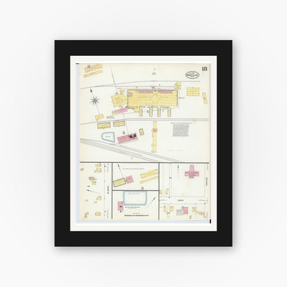Old map wall art mockup — black gallery frame with white mat — Sanborn Fire Insurance Map from Massillon, Stark County, Ohio (1908), Sheet #0018