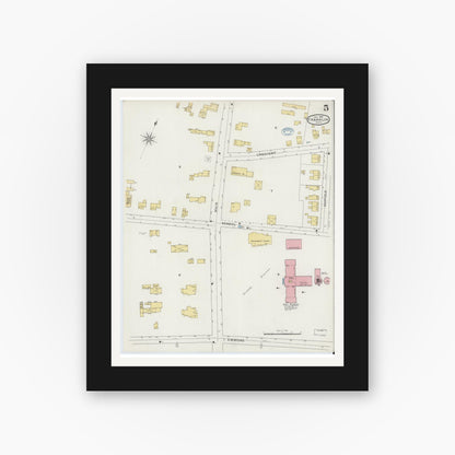 Old map wall art mockup — black gallery frame with white mat — Sanborn Fire Insurance Map from Franklin, Norfolk County, Massachusetts (1894), Sheet #0005