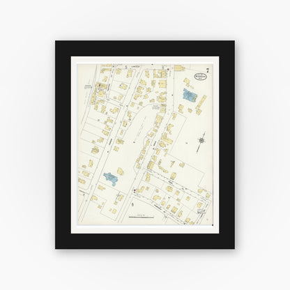 Old map wall art mockup — black gallery frame with white mat — Sanborn Fire Insurance Map from Monson, Hampden County, Massachusetts (1911), Sheet #0007