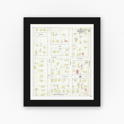 Old map wall art mockup — black gallery frame with white mat — Sanborn Fire Insurance Map from Spring Valley, Fillmore County, Minnesota (1915), Sheet #0002