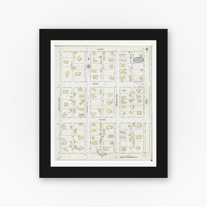 Old map wall art mockup — black gallery frame with white mat — Sanborn Fire Insurance Map from Rochelle, Ogle County, Illinois (1893), Sheet #0004