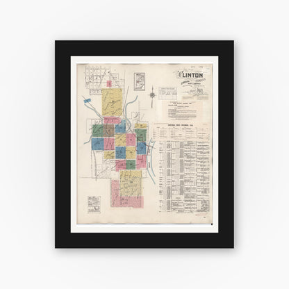 Old map wall art mockup — black gallery frame with white mat — Sanborn Fire Insurance Map from Clinton, Vermillion County, Indiana (1947), Sheet #0001