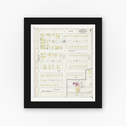 Old map wall art mockup — black gallery frame with white mat — Sanborn Fire Insurance Map from Spring Valley, Bureau County, Illinois (1893), Sheet #0005