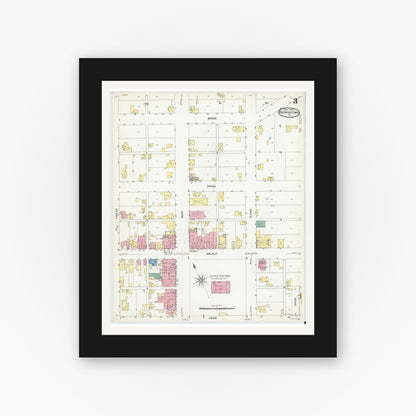 Old map wall art mockup — black gallery frame with white mat — Sanborn Fire Insurance Map from Brownstown, Jackson County, Indiana (1907), Sheet #0003