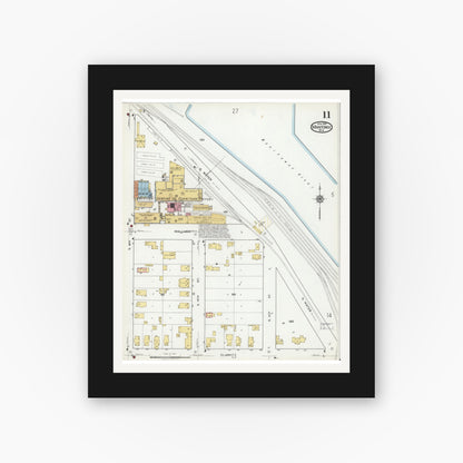 Old map wall art mockup — black gallery frame with white mat — Sanborn Fire Insurance Map from Manitowoc, Manitowoc County, Wisconsin (1919), Sheet #0011