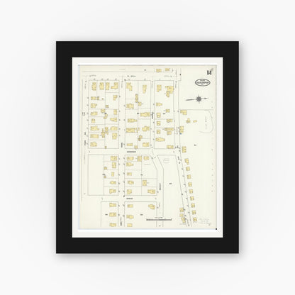 Old map wall art mockup — black gallery frame with white mat — Sanborn Fire Insurance Map from Coudersport, Potter County, Pennsylvania (1911), Sheet #0014