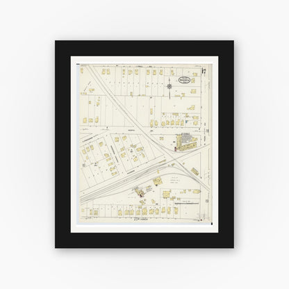 Old map wall art mockup — black gallery frame with white mat — Sanborn Fire Insurance Map from Warren, Trumbull County, Ohio (1915), Sheet #0017