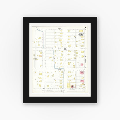Old map wall art mockup — black gallery frame with white mat — Sanborn Fire Insurance Map from Glenwood, Mills County, Iowa (1908), Sheet #0005