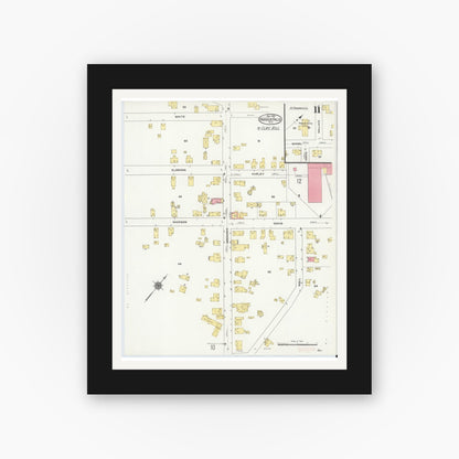 Old map wall art mockup — black gallery frame with white mat — Sanborn Fire Insurance Map from Hoosick Falls, Rensselaer County, New York (1910), Sheet #0011