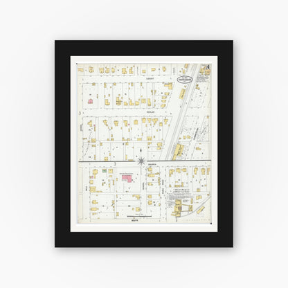 Old map wall art mockup — black gallery frame with white mat — Sanborn Fire Insurance Map from Harrisburg, Saline County, Illinois (1900), Sheet #0004