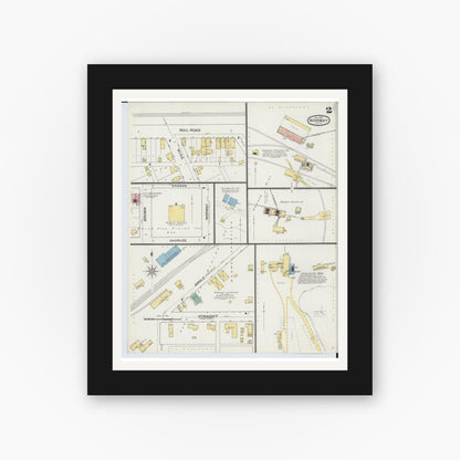 Old map wall art mockup — black gallery frame with white mat — Sanborn Fire Insurance Map from Norway, Dickinson County, Michigan (1893), Sheet #0002