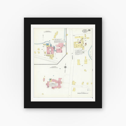 Old map wall art mockup — black gallery frame with white mat — Sanborn Fire Insurance Map from Oneida, Madison County, New York (1909), Sheet #0018